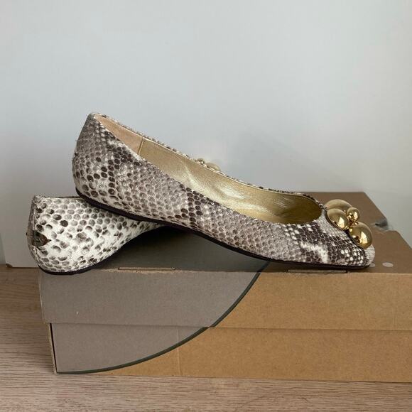 Jimmy Choo Beige Python Embossed Leather Ballet Flats Women- Size 39 - Picture 4 of 8